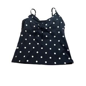 Lands End Tankini Top Size 8 Black White Polka Dot Print Swimsuit Underwire
